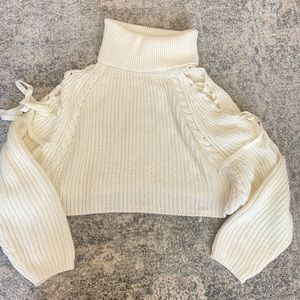 Cropped Shoulder Tie Sweater